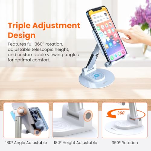 Image of Elfora 360 Rotating Mobile Phone Stand | Foldable, Height & Angle Adjustable Phone Holder for Desk | Portable & Stable Design | Compatible with iPhone, Samsung, Vivo, Oneplus & All Smartphones(White)