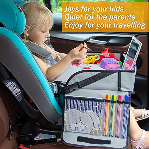 Innokids Kids Travel Lap Tray Children Car Seat Activity Snack and Play Tray Desk with Erasable Surface, iPad & Tablet Holder, Detachable Organizers for Cars, Planes & Baby Stroller (Gray)