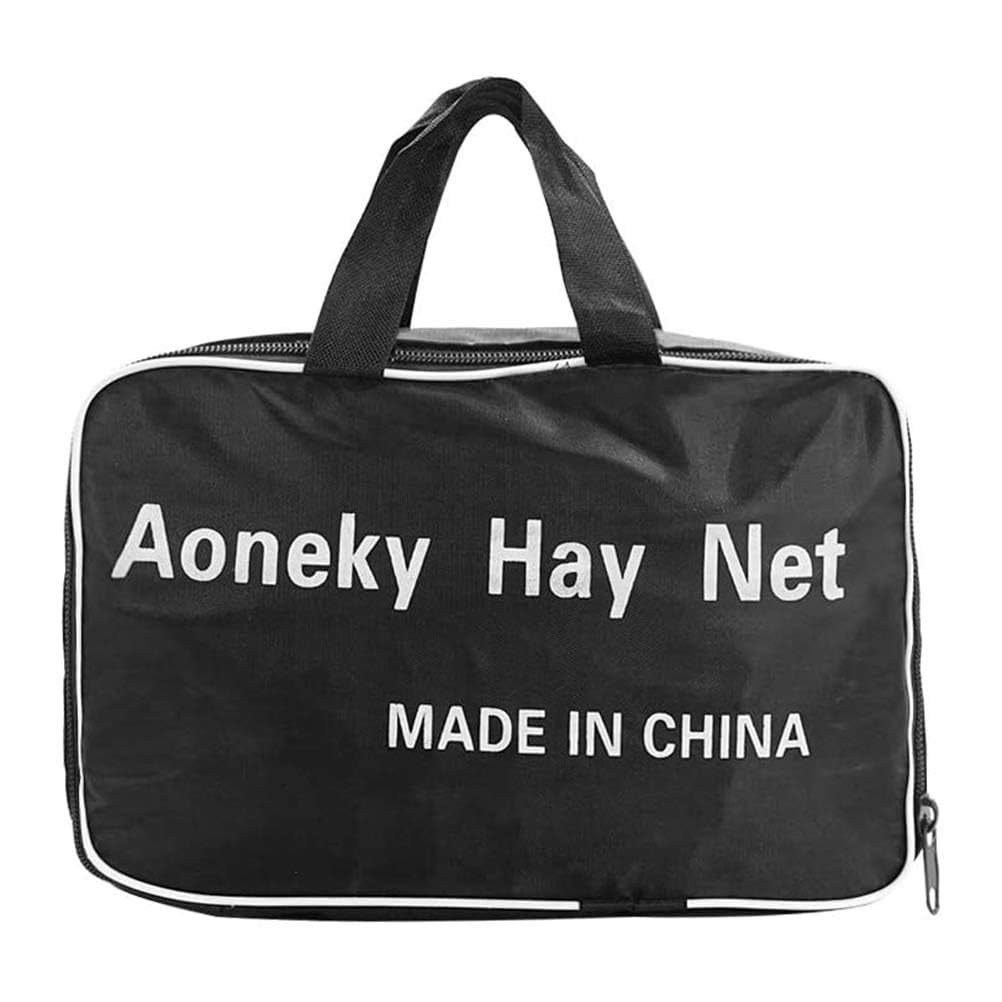 Aoneky Rete da Fieno per Cavalli 90x45x45cm, Maglia Quadrata Piccola 2,5x2,5 cm - Borsa per Fieno ad Alimentazione Lenta con Cavo 3M, Nero (Maglia 2,5x2,5cm)