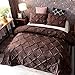 Produktbild WONGS BEDDING Bettwäsche 220x230 cm Bettbezug Set Wendebettwäsche Angenehme Mikrofaser Pich Pleat Bettbezüge 1 Bettbezug 220 x 230 cm mit Reißverschluss + 2 mal Kissenbezüge 48 x 75 cm(Braun)