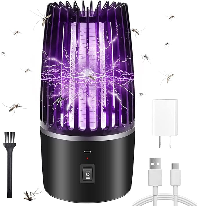 Lámpara Antimosquitos Eléctrico,Mata Mosquitos Electrico,Eléctrico Mosquito Killer Lámpara con Luz UV,4000 mAh USB Recargable, para Patio Trasero Camping,Polillas,para Interiores y Exteriores