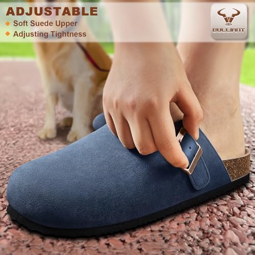 Image of BULLIANT Women Clogs-Fleece-Lined Suede Mules Slippers Nurse Shoes Unisex-Memory Foam Arch Support Cork-Footbed