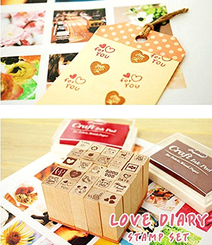 Diary Stamp Set,Wooden Rubber Signet For Children Diy Scrapbooking Planner Card Making(25Pcs,Love Heart) #TOP5