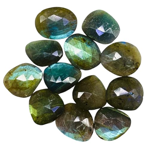 12 Pcs Natural Labradorite 16-19mm Rose Checker Cut Flat Back Loose Gemstones2