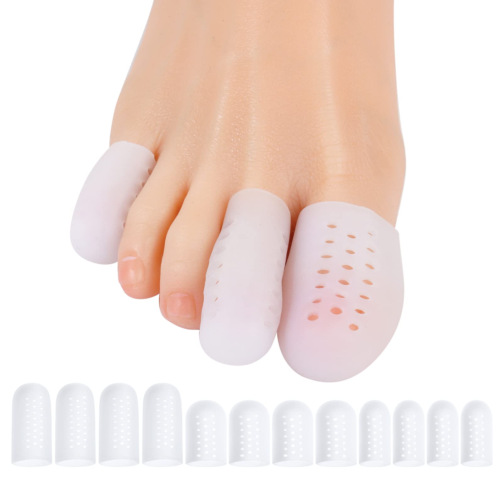 ACWOO Protector Dedos Pie Silicona, 12 Piezas Protector Dedo Gordo Pie, Protector De Dedos De Los Pies, Protector Dedos Pie Transpirable para Ampollas, Callos y Callosidades, 3 Tamaños (S, M, L)