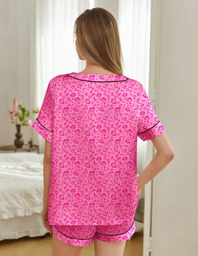 Image of Silk Pajamas for Women Short Sleeve Satin 2 Piece Pj Set Soft V Neck Sleepwear Loungewear, S-XXL