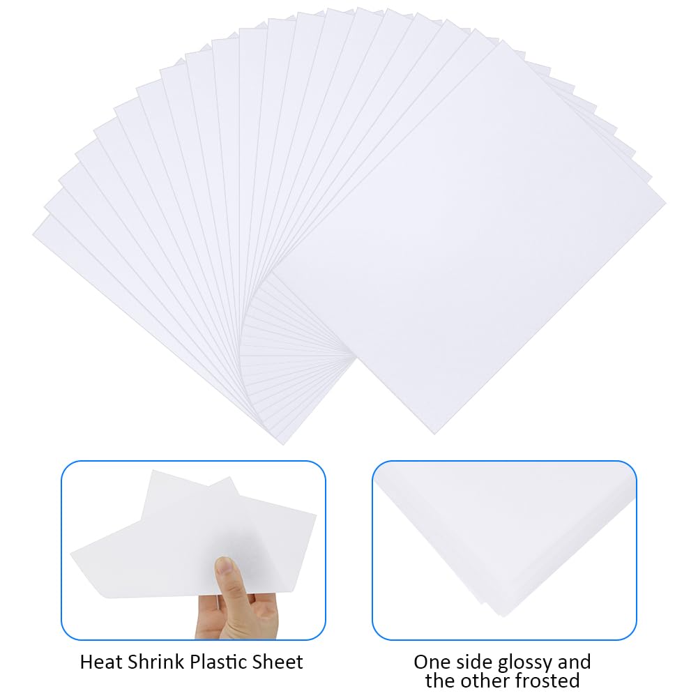 Ainiv Zestaw 150 sztuk folii termokurczliwej, 20 sztuk folii termokurczliwej do majsterkowania, w zestawie papier termokurczliwy (20 x 14,5 cm), breloczek do kluczy, otwarta pętla, łańcuszki kulkowe
