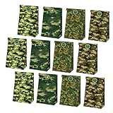 Ipetboom Set de Bolsas para Bocadillos y Dulces 12 Bolsas de Papel Camuflaje 18 Pegatinas para Fiestas Temáticas y Actividades al Aire Libre