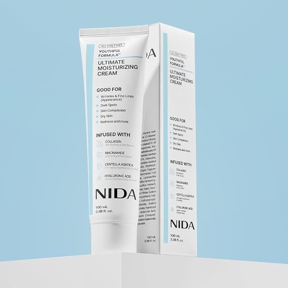 NIDA Youthful FormulaTM Ultimate Moisturizing Cream | Centella Asiatica, Niacinamide, Hyaluronic Acid, Collagen | Wrinkles, Fine Lines, Dark Spots, Dry Skin, Redness | 3.38 fl. oz., 100ml (Old Formula)