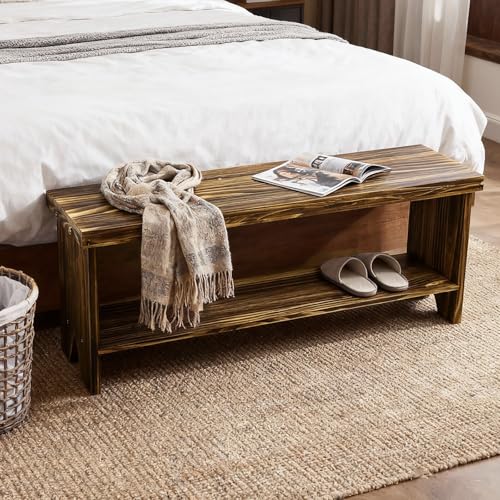 Fridmagfun Entryway Bench with Storage Shelf, 43" Solid Wood Bench - image 4
