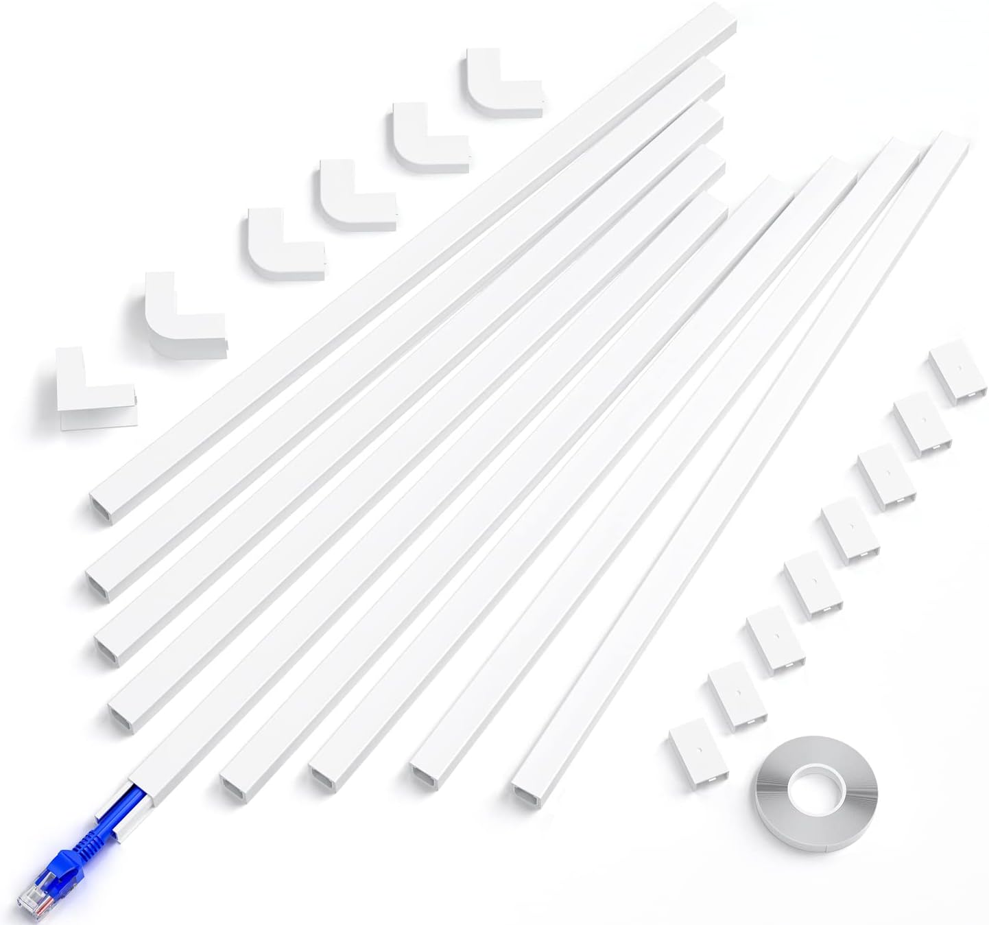 One-Cord Channel Cord Hider Wall, Delamu 142in Cable Cover, Cable Concealer Raceway, Cable Hider, Paintable Wire Covers for Wall Mounted TV, Cable Management System, 9xL15.7 W0.59 H0.4in, CC03 White