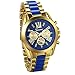Produktbild JewelryWe Herren Armbanduhr, Analog Quarz, Business Casual Edelstahl Armband Uhr mit Römischen Ziffern Zifferblatt, Gold Blau