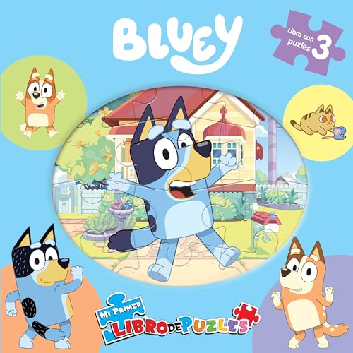 Bluey Mi Primer Libro de Puzles - Rompecabezas para niños, libro de cartón de 10 páginas, 3 puzzles para disfrutar