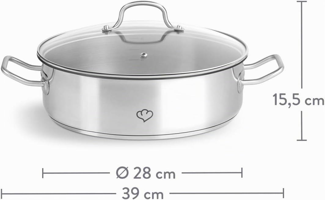 SPRINGLANE Pentola da 5 litri in acciaio inox con coperchio in vetro, Casseruola
