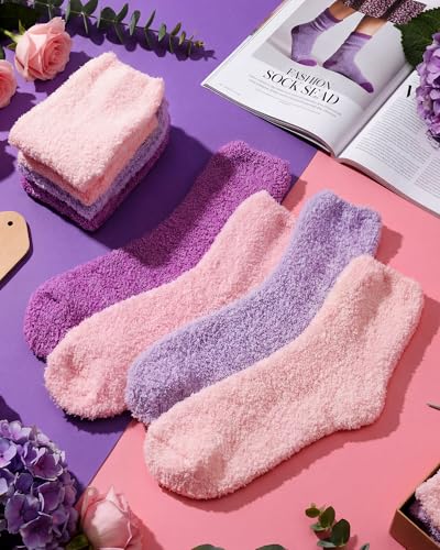 Image of Funtery 20 Pairs Women Fuzzy Socks Bulk Cute Warm Soft Fluffy Crew Sleeping Slipper Socks for Indoor Winter Thermal Gifts