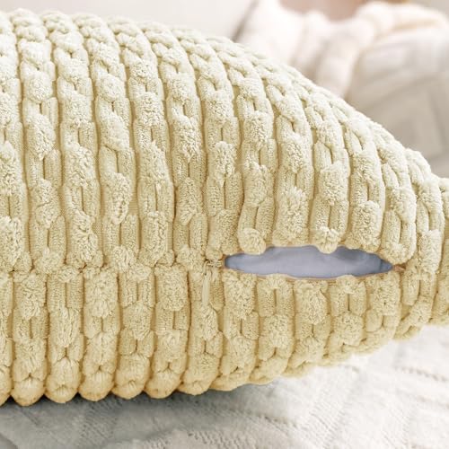 Set of 4 Pale Yellow Decorative Throw Pillow Covers 16x16 Inch Corduroy Pillow Covers for Bed Couch Sofa Living Room Soft Square Cushion Cases