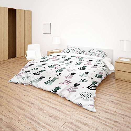 Linge de lit avec housse de couette fleurs noir polyester durable lit double - 5