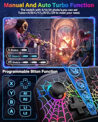 Image of Switch Controller Compatible with Switch /Switch Lite /OLED /PC, Programmable Wireless Switch Controller with 10 LED Light, 6-Axis Motion, Turbo, Vibration, One-Key Wake Up & Pairing, 1000mAh Battery