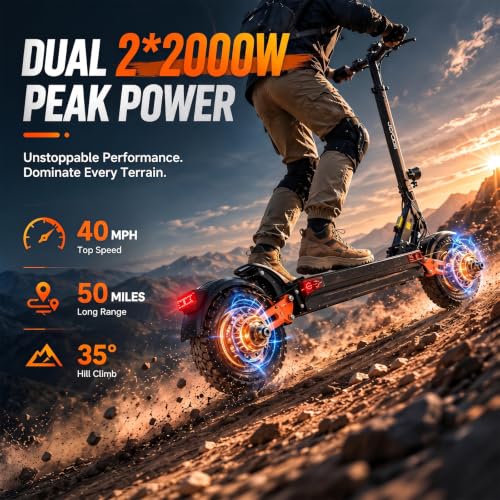 Image of Electric Scooter for Adults, 5600W /1500W /1200W /800W Motor Fast Electric Scooter, 46 /40 /35 MPH Top Speed, 27Ah /20.8Ah /15.6Ah Battery, 10 /11 inch Off Road Tire Foldable E-Scooter for Commuter Outdoor campus