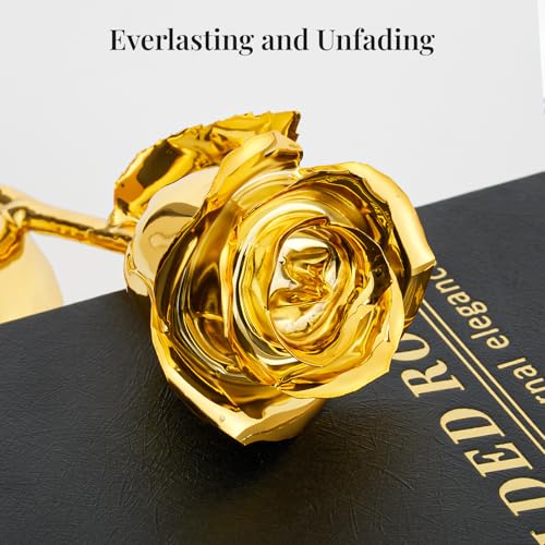 24K Gold Dipped Rose Gift Set – Luxury Eternal Golden Rose with Interlocking Acrylic Butterfly Display Base & Premium Book-Style Gift Box – Romantic Anniversary & Birthday Gift for Her - Image 5