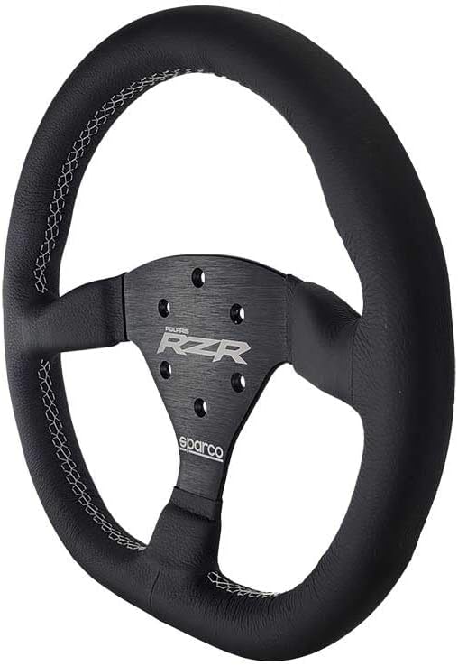 Sparco Polaris RZR Turbo S Steering Wheel, Leather Grip, Aluminum Frame, 6-Bolt Universal Pattern, Fits Polaris RZR, UTV, SXS, Simulators