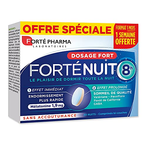 - 基于褪黑激素和植物的 FortéNuit 8 小时食品补充剂睡眠 - 优质睡眠 30 片双层片