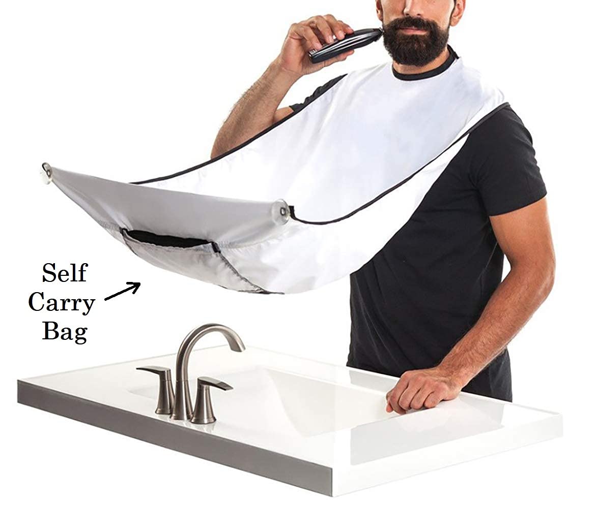 SunHeart Hubs Beard Apron Hair Catcher Grooming Bib for Men Shaving & Trimming with 4 Suction Cups Use for Men - White 1