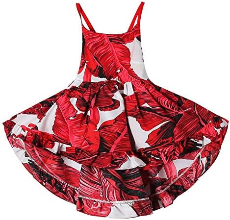 Toddler Vintage Floral Girls Dress Twirly Dresses Swallowtail Dress,Red 3-4Y