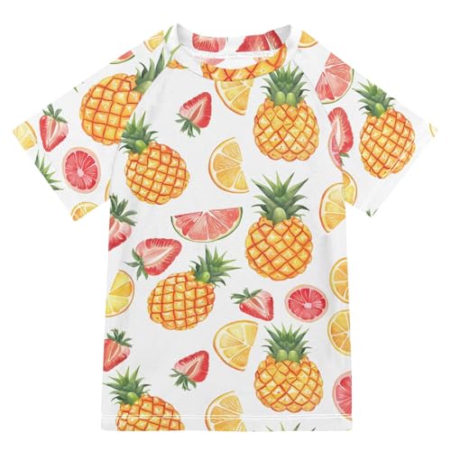 ALAZA Boys Rash Guard Swimming Shirt for Boys Short Sleeve Pineapple Grapefruit Strawberry UPF 50+ 5-6T