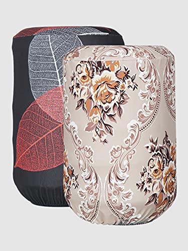 Image of Cortina Printed Dispenser Cover|Water Can Protectors|Elastic Closure | Polyester Material | Digitally Printed | Heat Resistant | Water-Proof | 45cm x 42cm x 43cm | 20 Lts | 2Pc | Black & Beige