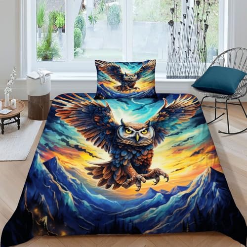 Housse de couette owls 135x200 microfibre avec 2 taies wild animals pour lit single