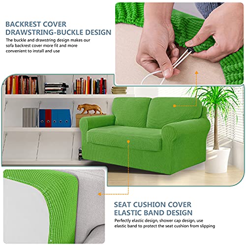 Housse de canapé extensible 2 places vert herbe avec 4 pièces pour causeuse