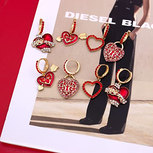 Yomlry 4Pairs Red Heart Earrings Heart Shaped Gold Hoops With Cz Red Dangle Heart Hoop Earrings For Women Girls Love Heart Valentines Day Earrings Heart Jewelry Cute Valentin Day Gift Heart-4Pair #TOP4
