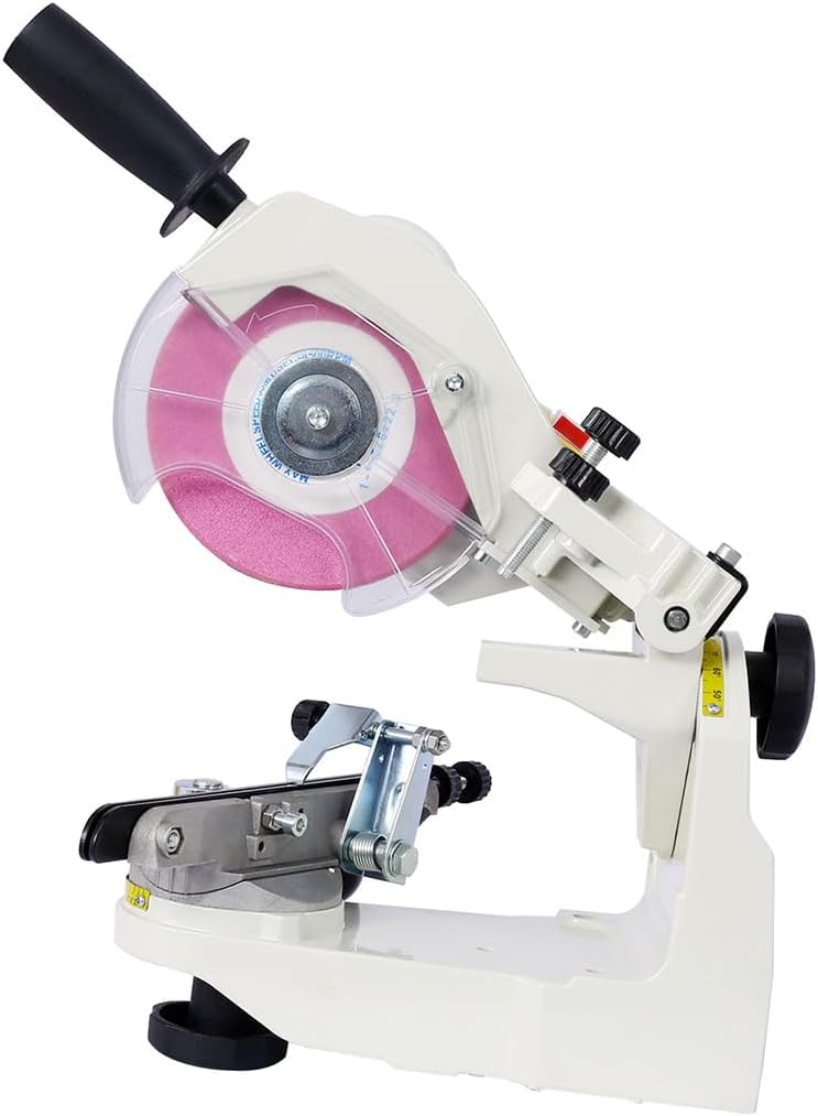 Professional Electric Chainsaw Sharpener, 300W 120V Bench Grinder Chain Saw Blade Sharpener with 1/8", 3/16", 1/4" Grinding Wheels, Universal Saw Chain Sharpener for All Chains,White