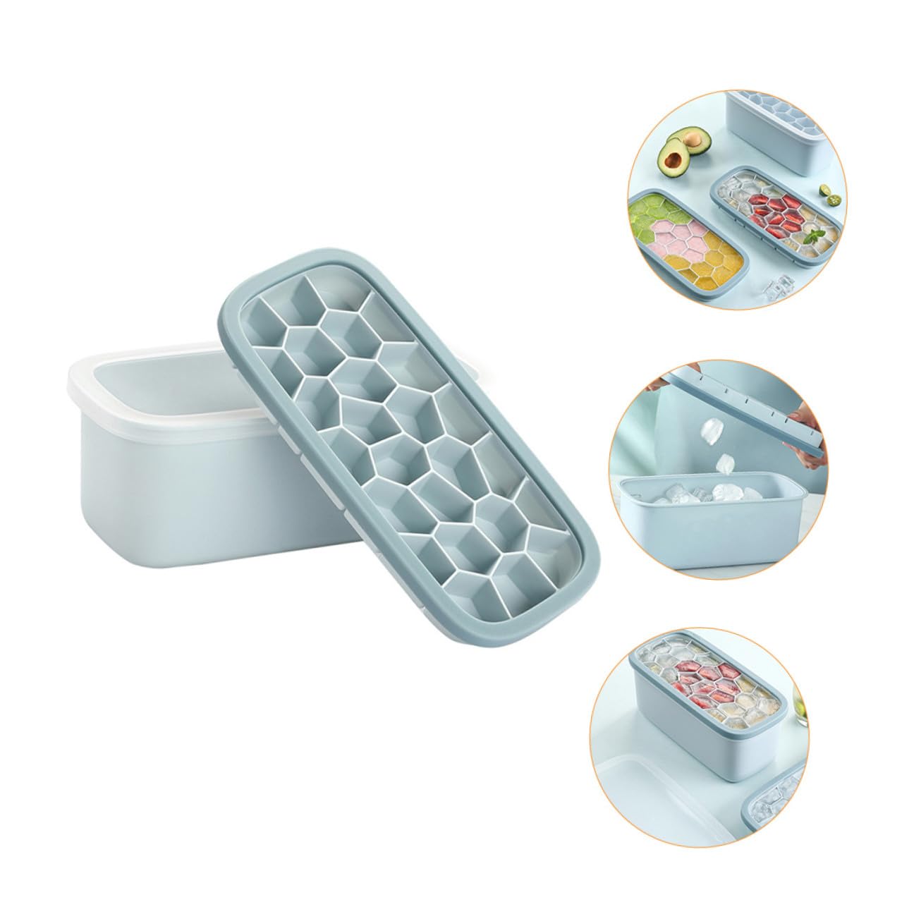 DOITOOL Moule à Glaçons en Silicone avec Couvercles, Forme Douce et Flexible, Couleur Bleu Nordique, Moule Réutilisable pour Glace Maison, la Cuisine,