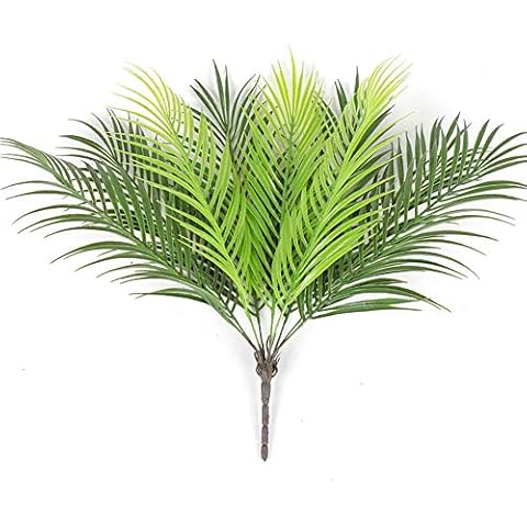 Warooma Artificial Palm Leaves, 2 Pcs Plastic Greenery Morning Glory Shrubs 9 Branches Tropical Plants Leaves Fern Bouquet Greenery Bush Fake Leaves for Indoor Outdoor Wedding Decor Cover