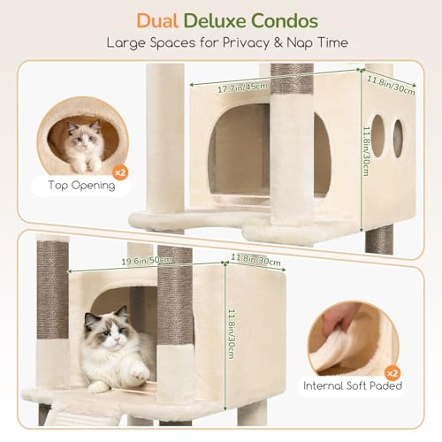 Image of Globlazer Extra Tall Large Cat Tree, 84in Multi-Level Cat Climbing Tower for Indoor Cats Large Adult, Widened Condo with Scratch Board, 7 Scratching Posts, Padded Perch, Metal Basket, S84E, Beige