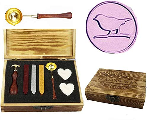 Kit tampon de cire en bois gravé oiseau, un coffret cadeau de prestige