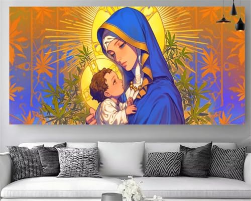 Peinture Diamant 5D Cristal Strass Brillants Broderie Grand Format 70x140cm Plante Sainte Mère