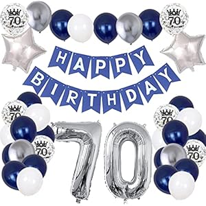 70. Geburtstag Dekoration Mann, Blau Silber Geburtstagsdeko Party Luftballon Happy Birthday Deko Banner mit Bedruckte…