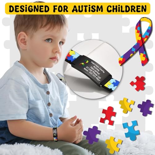XUANPAI Personalized Autism Awareness Bracelet, Medical Alert ID Bracelet Custom Engraved Autism Child Safety ID Bracelets Anti-Lost Adjustable Silicone Wristband for Teen Boys Girls Men Women2
