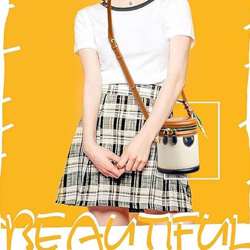 Summer Niche Design Cylinder Bag, Colorblock Bucket Bag for Women, Leather Bucket Handbag2