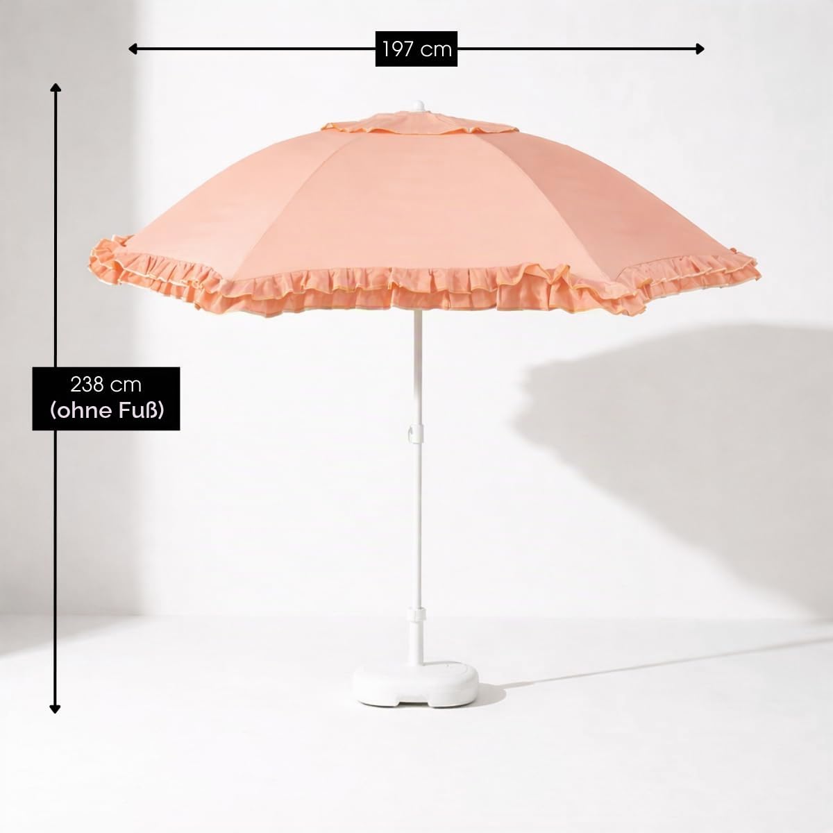 Mica Decoration Neigbarer Sonnenschirm mit Rüschen - Stockschirm 238 x Ø195 cm - Garten oder Balkon Sonnenschutz - Polyester, Stahl - Pfirsich