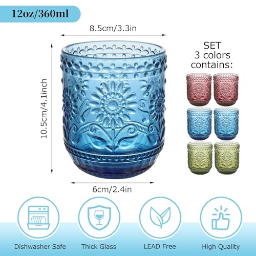 Topsky 6 Stück 360ml bunte Glas Trinkgläser – Ansicht 2