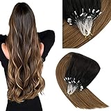 Sunny Ombre Micro Ring Loop Hair Extensions Natural Black to Brown Remy Straight Micro Ring Cold Fusion Human Hair Extensions 50g 22