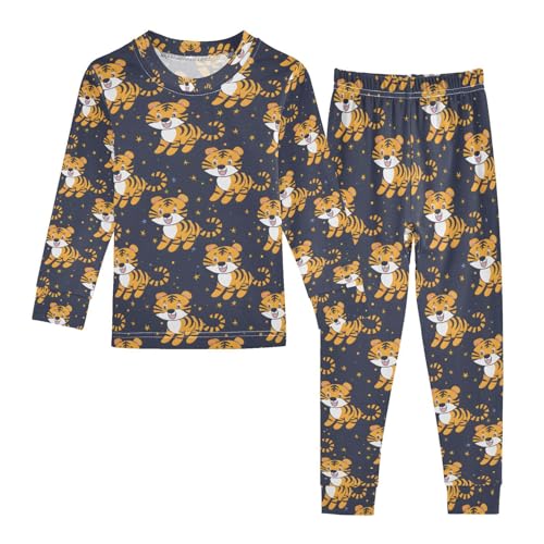 ALAZA Cartoon Tiger Pajamas Long Sleeve Sleepwear 2-Piece Pajama Set