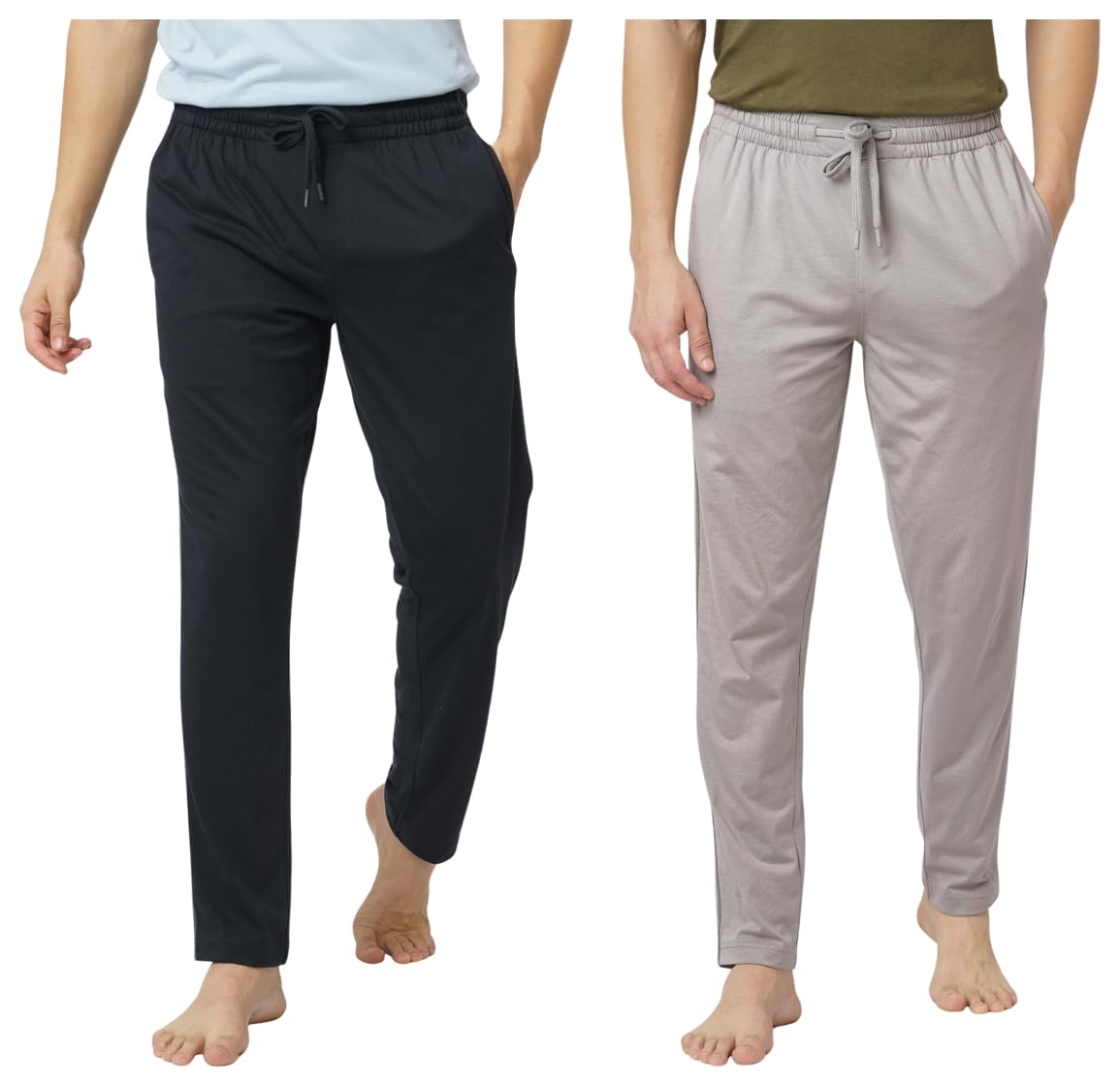 Men's Mid Rise Regular Fit Statement Jersey Track Pants in Jet Black and Stone Grey (Pack of 1, Size L).-image-4