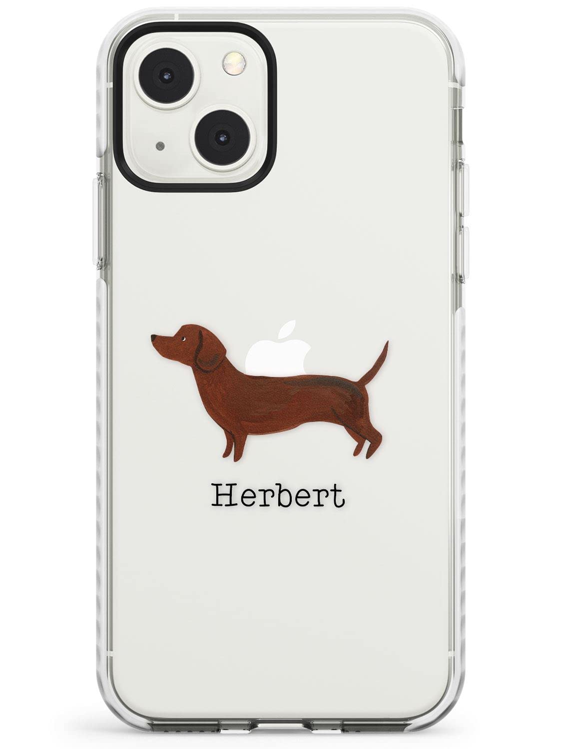 Hand Painted Sausage Dog & Custom Text Impact Phone Case for iPhone 13 Mini | Protective Dual Layer Bumper TPU Silicone Cover Pattern Printed | Breeds Pets Cute Adorable Dogs