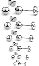 Ruifan 20G Stainless Steel Ball Stud Earrings for Men Women Round 3-8mm 6Pairs