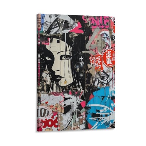 Graffiti japonais murale peinture sur toile moderne pour deco de couloir